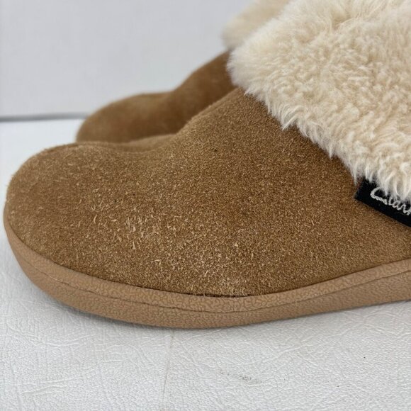 Clarks Harmoni Suede Slippers Womens 6 Brown Leather Faux Fur - Picture 5 of 9